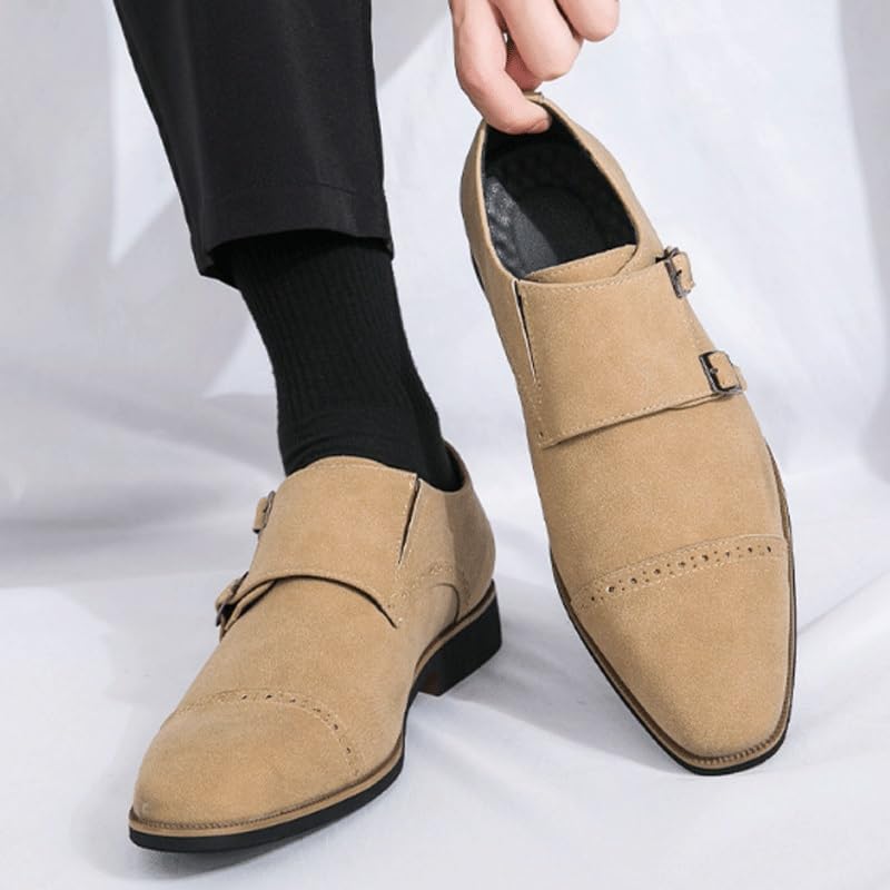 Suede Business Classic Formal Shoes for Men Double Monk Strap Oxford Slip On Cap Toe Dress Shoes for Men4
