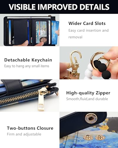 Image of Keychain Wallet Wristlet for Women,RFID Small Cat Wallet for Women | Wallet Wristlet with Zipper Coin Pocket,Vegan Leather Card Wallets for Women, 2 ID Window,Gift