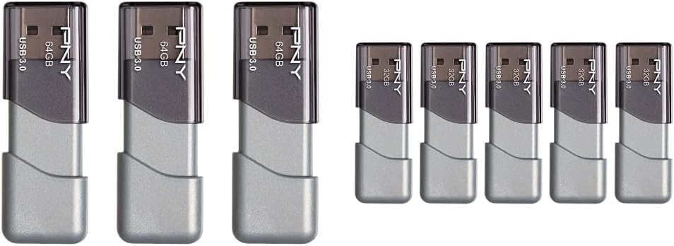 PNY 64GB Turbo Attache 3 USB 3.0 Flash Drive 3-Pack & 32GB Turbo Attache 3 USB 3.0 Flash Drive 5-Pack