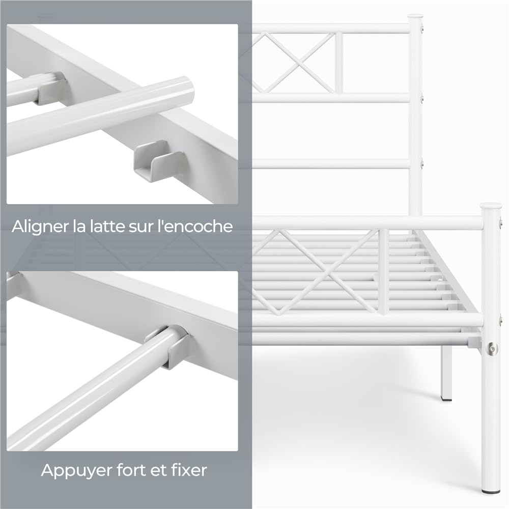 Yaheetech Cadre de Lit 90x190cm avec sommier Tête de lit Design en X Blanc