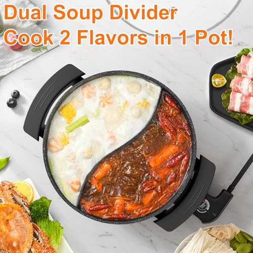 Stariver 6L Electric Hot Pot with Divider - Dual-Flavor Fondue & Shabu Shabu Pot, 1360W with 5-Temp Control, Non-Stick & BPA-Free, Perfect for Family Dinners & Parties - Image 4