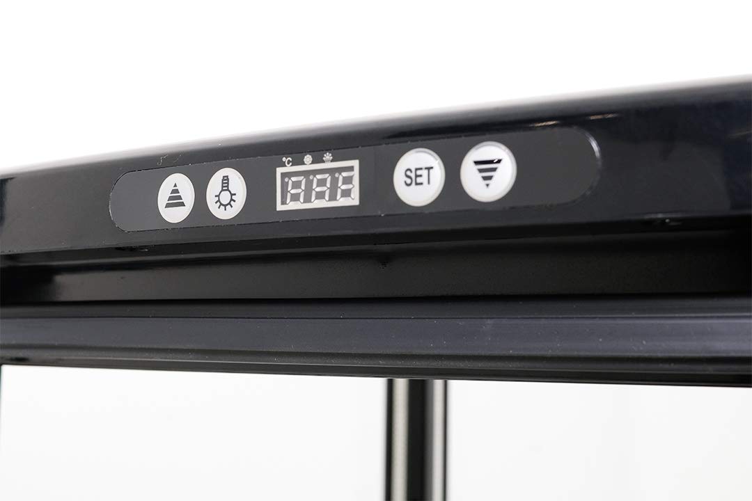 SARO SVEN - Vetrina refrigerante da 235 l, raffreddamento a ricircolo, controllo digitale della temperatura 0/+12 °C, illuminazione a LED, 4 griglie regolabili, sbrinamento automatico, plastica nera