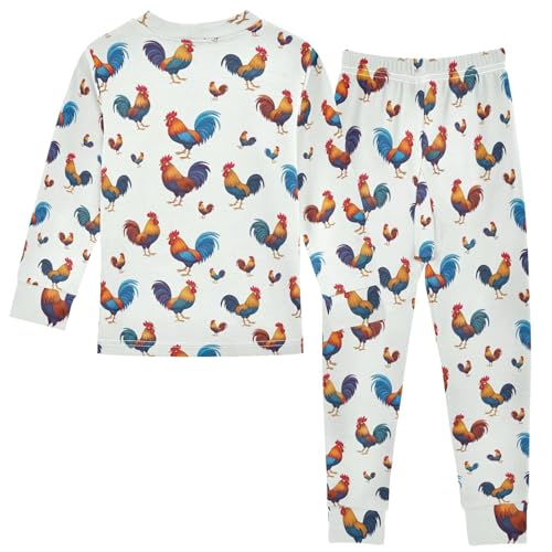 ODAWA Pj Sets Colorful Roosters Long Sleeve Matching Fall Pajamas 18M2