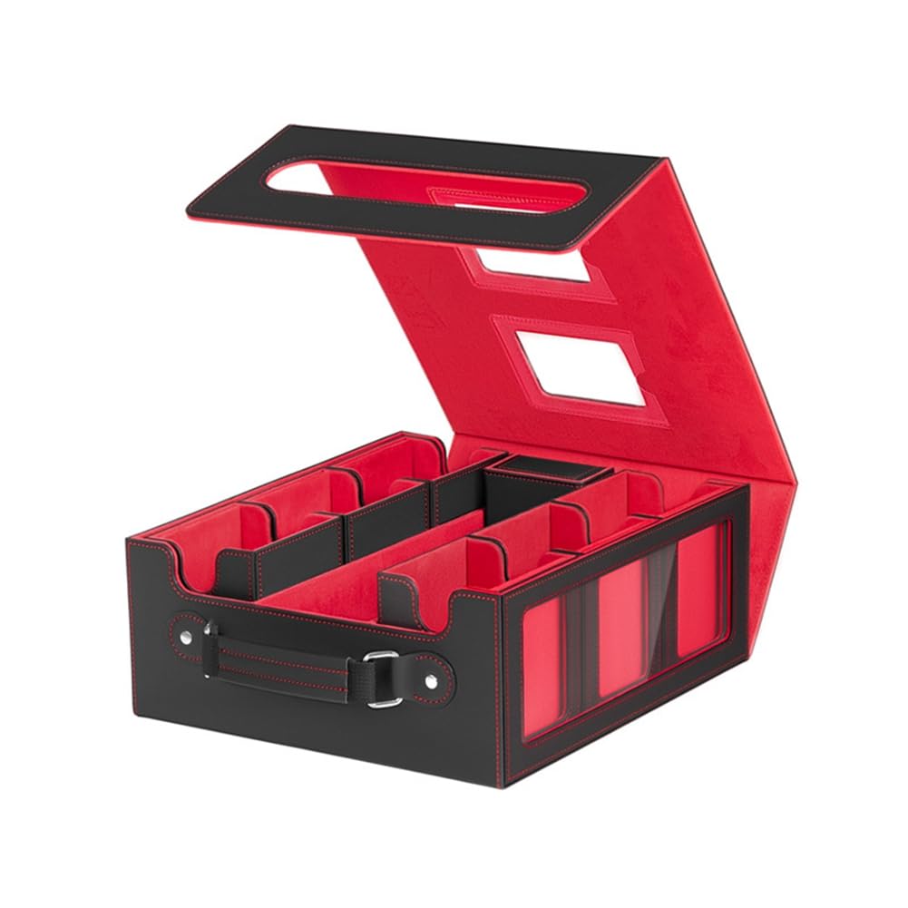 Scatola per Il Deposito di Carte da Gioco con Finestra, Magnetica per Mazzi di Carte Sportive - Include Manico Nero+Rosso.