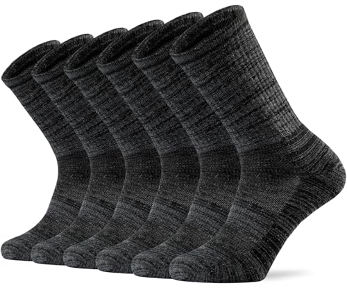 Ortis Men's Extra-Fine Merino Wool Cushioned Crew Socks with Light Weight Moisture Control Comfy for Men Outdoor Hiking Hiker(Black L)