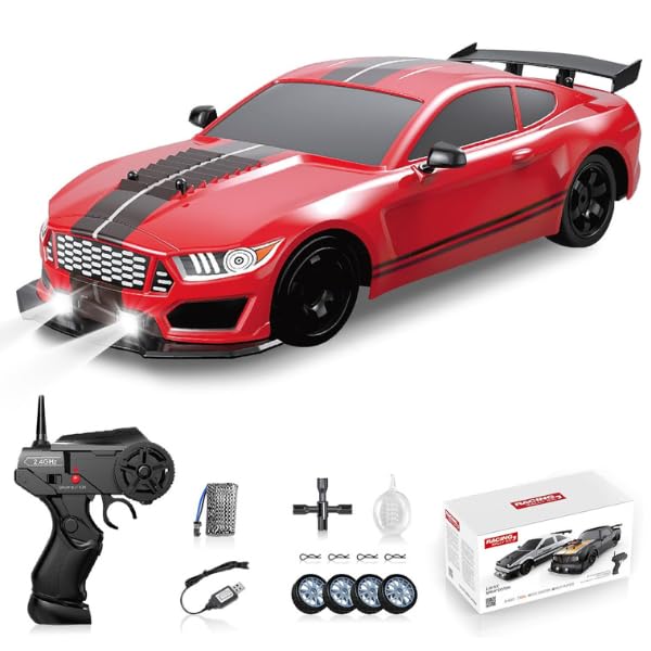 RAMNATH IMPEX RC Drift Car 2.4GHz 1:16 Scale RC Car 4WD High Speed Remote Control Cars Vehicle with LED Lights Rechargeable Battery & Drifting Tires Racing Sport Toy Cars for Adults Boys Kids.(D),Red