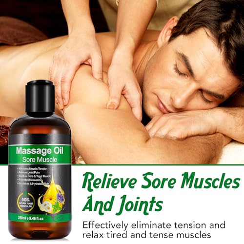 Massageöl für Muskelentspannung Gelenkschmerzen Linderung, Lavendel Peppermint Massage Oil körper Erwärmen, Entspannen, Feuchtigkeitsspenden 250ML