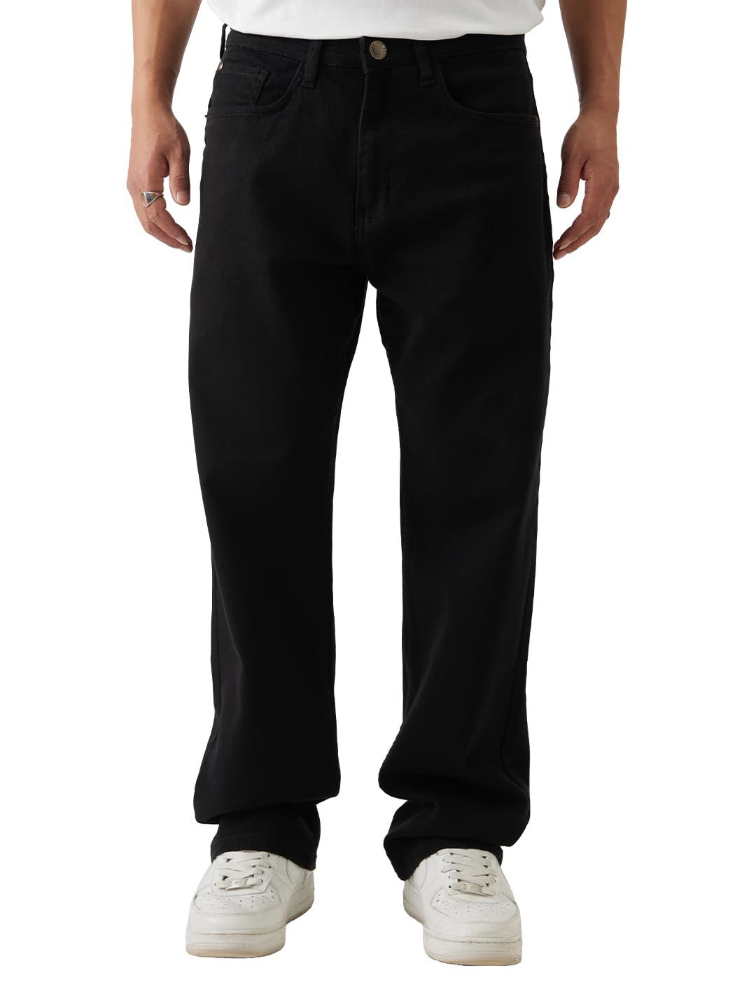 The Souled Store Solids: Black Men and Boys Straight Fit Jeans in black