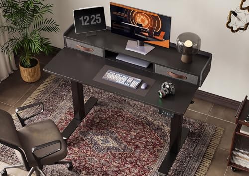 Image of Claiks Standing Desk with Drawers, Adjustable Stand Up Electric Small Standing Desk Adjustable Height with Storage Shelf and Splice Board, 40 Inch, Black