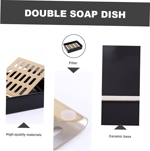 Miniatura 5 de Cabilock Barra de jabón titular de jabón caja de jabón barra de jabón negro Drenaje de jabón Contenedor de jabón doble de cerámica Contenedor de