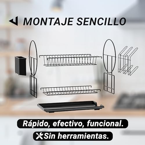 Image of JUPPLIES Stainless Steel Dish Drainer for Sink with Removable Utensil Holder, Cup Holder and Drying Rack - Dish Drainer with Automatic Drain Function - Dish Drainer