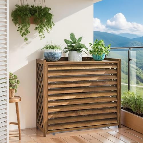 Klimaanlage Abdeckung Holz Wärmepumpe Verkleidung Balkon Sichtschutz Holz Blumenständer Draußen Klimaanlage Abdeckung Außengerät Gartenregal...