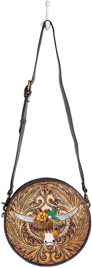 Myra Bag Round Bag for Women - Western Upcycled Leather Shoulder Bag Ebony