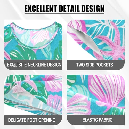 Tropical Leaf and Shell Kids Pjs Set Boys Girls Summer Short-Sleeve Sleepwear Pajamas 2PCS4