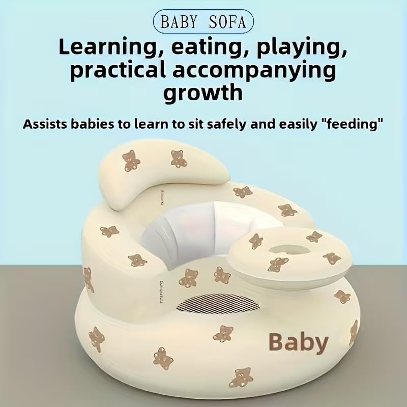 Image of Mammoth Inflatable Baby Seat Sofa Chair for Sitting Support, Infant Floor Seat with Tray & Built-in Air Pump, Soft PVC Baby Feeding Chair for 3-36 Months, Portable Baby Booster Seat