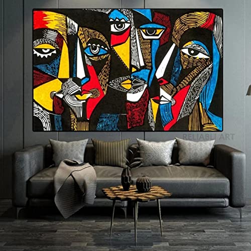 Toile abstrait graffiti visages 60x90cm pour habiller un mur de salon vide sans cadre