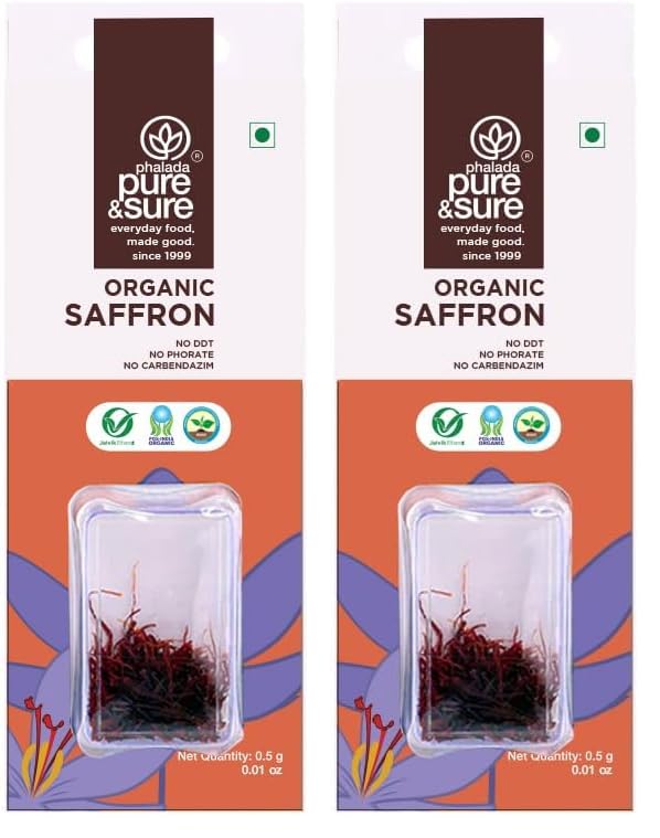 Image of Pure & Sure Organic Kesar (Saffron) 0.5G | Original & Pure Saffron /Kesar /Kumkuma Puvvu | No Additives & Chemical Free | Safe for Women to Consume & Other Uses (Pack of 2)