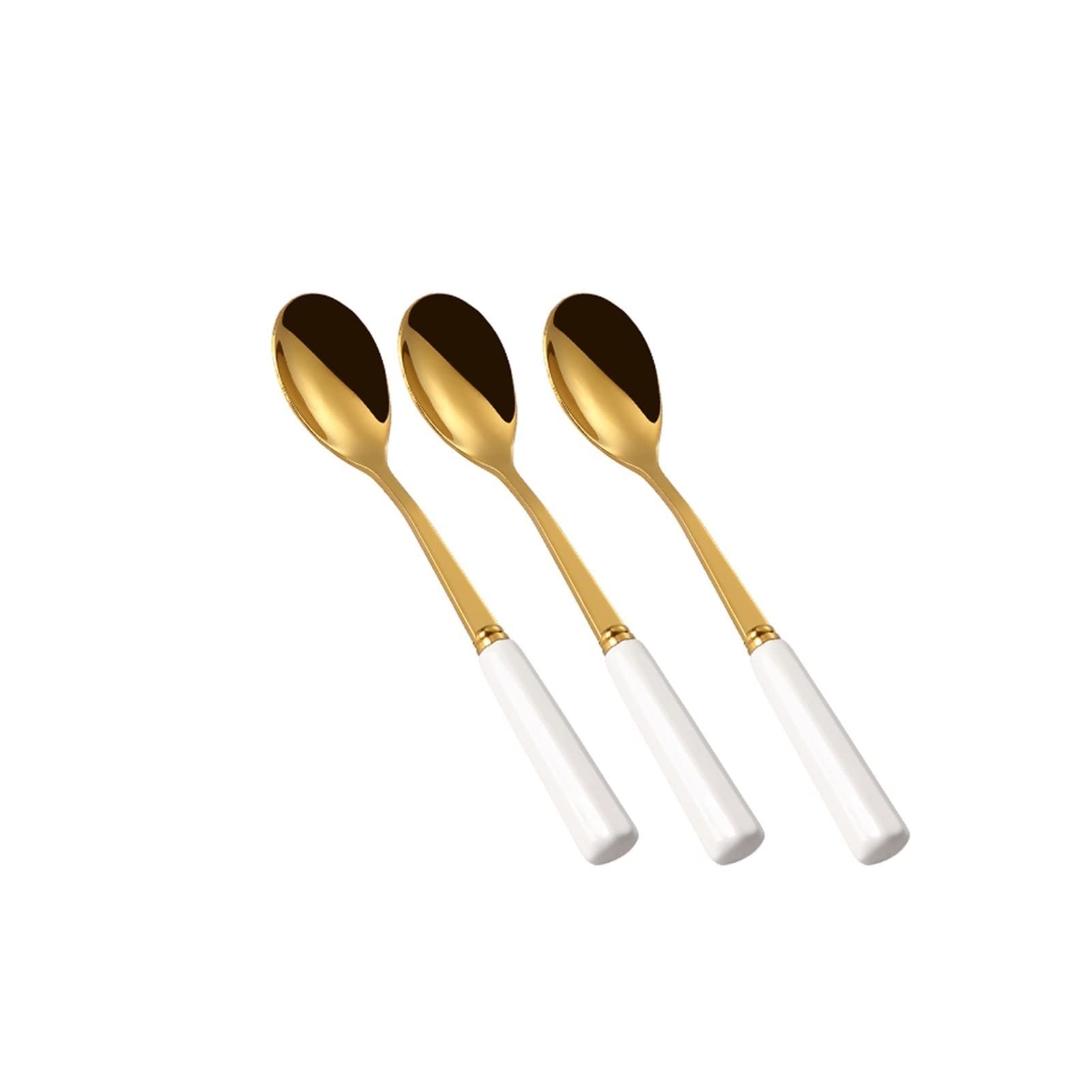 Cuillères De Cuisine Cuillère À Café en Acier Inoxydable Petite Cuillère Cuillère À Mélanger La Crème Glacée Poignée en Céramique Dessert Scoop Set Cuillères À Dîner(E)