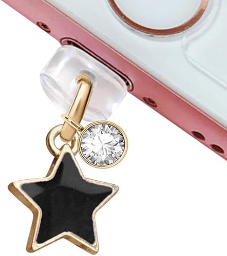 EIISE & FONDA CP17 Puerto de carga USB antipolvo, colgante de estrella pequeña para iPhone 11XS MAXXRX8 Plus76S6SE iPad iPod (negro), Metal de