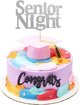 Senior Night Cake Topper,High School College Graduation Congrats Grad Sport Theme Party Supplies Cake Deco,Silver