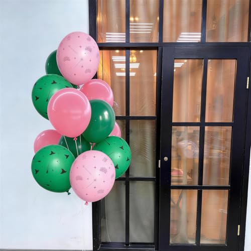 Image of Jobkoo Pink and Green Balloons 12 Inch Dark Green Light Pale Pink Printed Birthday Latex Balloons for Girls Wizard Decor Baby Shower Bachelorette Party Decorations Supplies