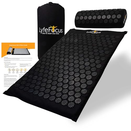 LyfeFocus Ensemble tapis d'acupression et oreiller avec sac de voyage – Tapis de massage d'acupuncture rembourré pour soulager les douleurs du dos, du cou...