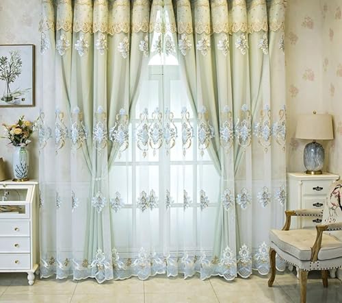 Rideaux salon fenetre double couche broderie vert haut de gamme