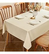 Seenus Beige Rectangle Tablecloth Fits 6 Foot Table, Spill Resistant & Wipeable Rectangular Table...