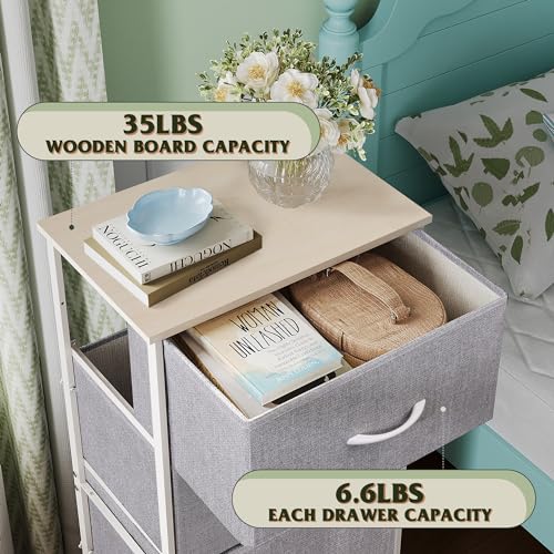 Image of WLIVE 4 Drawers Dresser for Bedroom, Light Grey Fabric Clothes Storage Organizer Unit, Dresser for Hallway, Entryway, Closets, Sturdy Steel Frame, Wood Top