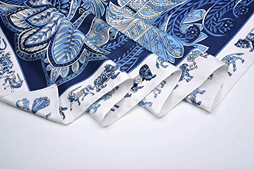 Corciova P-409-72 50 Inches Columbia Blue White Flower Large Square Twill Oversize Womens Winter Scarfs Shawls Wraps thumb #4