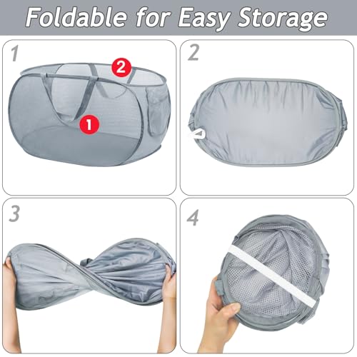 2 Stück Pop up Wäschekorb, 36 x 36 x 58cm Faltbarer Wäschekorb, Wäschekorb Klappbar Mit Henkel, Tragbar Wäschekorb Aus Mesh, Faltbarer Pop-up-Korb Für Badezimmer, Wohnheim, Reisen