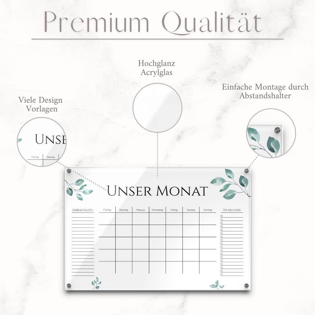 Acrylglas Wandkalender abwaschbar - Wochenplan personalisiert mit eigenen Namen - Geschenkidee Frauen Mama - Familienplaner beschriftbar - Familienplanung - ca. 60x40 cm