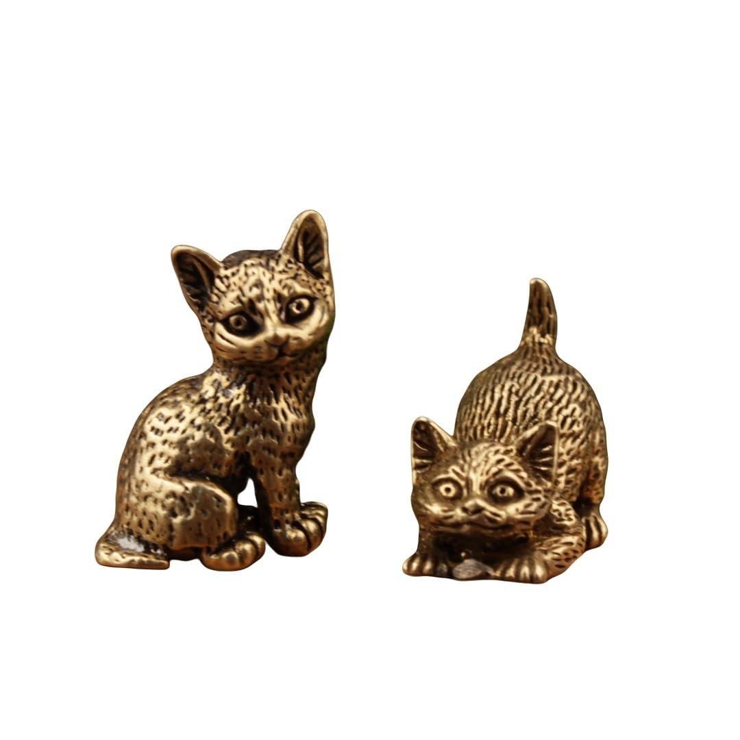 Huolimxun Pair Of Antique Brass Kitten Ornaments