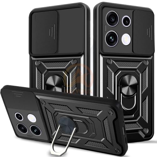 Image of Armor Bumper Back Cover Case for Oppo Reno 16C 5G Rotating Camera Cover, Ring Holder & Kickstand | Heavy Duty & 360 Degree Protection Back Cover for Oppo Reno 16C 5G (Black)