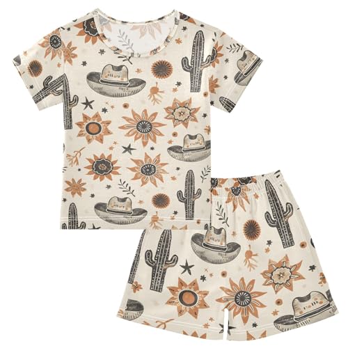 ALAZA Beautiful Blossom Cactus Flower Floral Pajamas Set Short Sleeve Cotton Sleepwear Summer Pjs 2 Piece 5-14Y