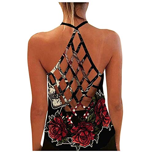 Summer Tops for Women, Womens Summer Plus Size Tank Top Workout Fashion Spaghetti Casual Cami Loose Backless Yoga Sleeveless Shirt
