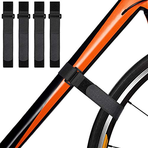LACE INN 4-Pack Adjustable Bike Straps for Rack Wheel Stabilizer, Reusable Bicycle Velcro Tie Down Stretch Straps Replacement, 1 Inch Wide Velcro Straps to Keep The Bicycle Wheel from Spinning