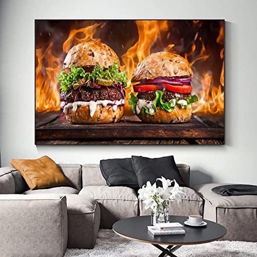 Toile peinture hamburger et légumes KEBIA 60x80cm décoration murale moderne sans cadre