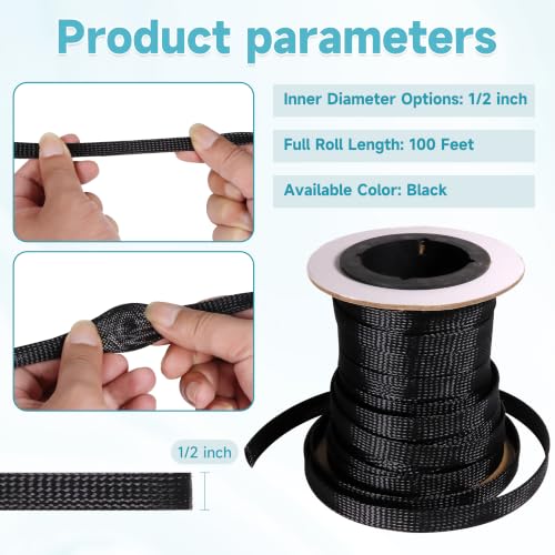 Telar de cable trenzado expandible negro con acabado estético textil 2