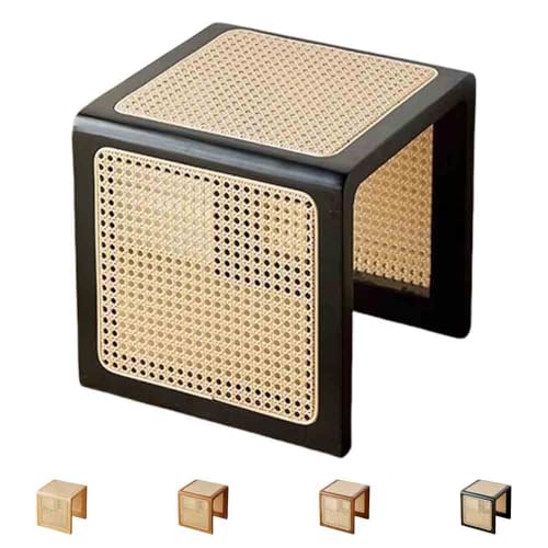 TAKEYサイドテーブル ラタン ソファサイドテーブル 籐編み ベッドサイド 和風 ナイトテーブル エンドテーブル 書斎 リビング ベッドルーム ナチュラル (ブラック)