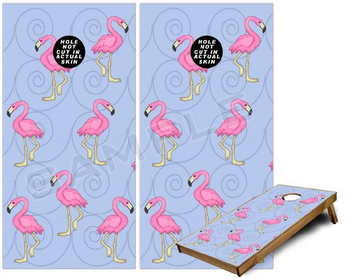 Cornhole Bag Toss Game Board Vinyl Wrap Skin Kit - Flamingos on Blue (fits 24x48 Game Boards - Gameboards NOT Included)