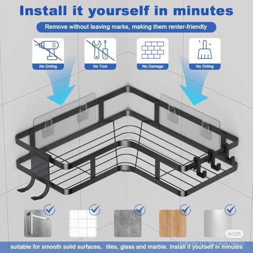 Image of Royal-Pro Bathroom Shelf for Wall Corner - Adhesive Rack Organiser for Bathroom Without Drill Nail Free Stainless Steel Rust Proof Two Ways Installation with All Accessories (2)