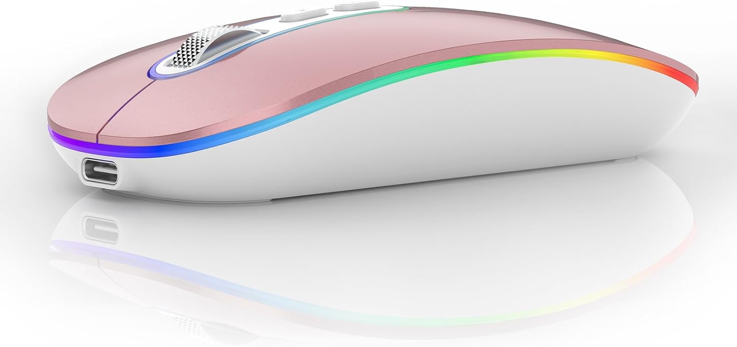 cimetech Mouse Wireless, Ergonomic Rechargeable Computer Mice, Quiet Ultra Slim LED Sleek USB Mouses, Suitable for Keyboard and Mouse Pads for Desk, Ratones for Oneself, Girlfriend or Mom