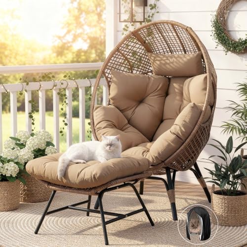 NICESOUL® Outdoor Lounge Chair, Big Plus Size Wicker Patio Egg Chair with Ottoman,...