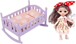 KOMBIUDA 1 Conjunto Conjunto Berço De Madeira Guarda-Roupa De Madeira Guarnição De Madeira De Madeira Berço De Boneca Mini Modelo De Mobília Berço De Em Miniatura Modelo De Mini