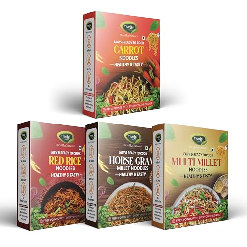 Image of Thanjai Natural Millet Noodles 180 Grams X 4 Varieties (720 Grams) of Homemade Natural Carrot | Red Rice | Horsegram and Multi Millets Noodles (No Preservatives, No Chemicals, No Artificial Extract)