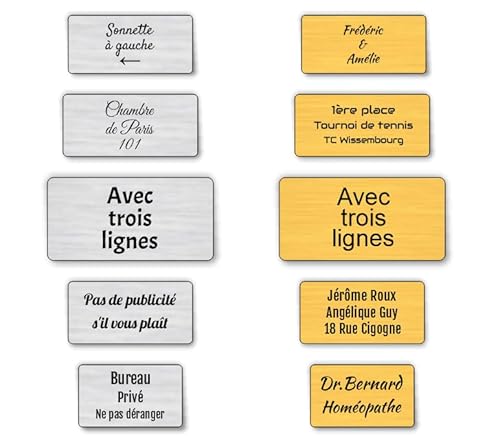 Plaque boite aux lettres, étiquettes de porte personnalisables, enseigne autocollante nom personnaliser - avec 3 ligne - argent/or - Différentes tailles au choix - plaquette de sonnette -