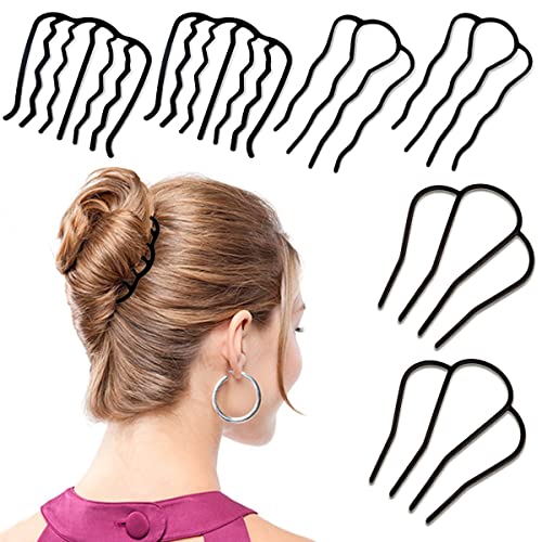 6 Piece Hair Side Combs Metal Hair Fork Clip Teeth Hair Pin Stick For Updo Bun, U Shape Hair Combs For Vintage Hairstyle Hair Accessories, Black #TOP11