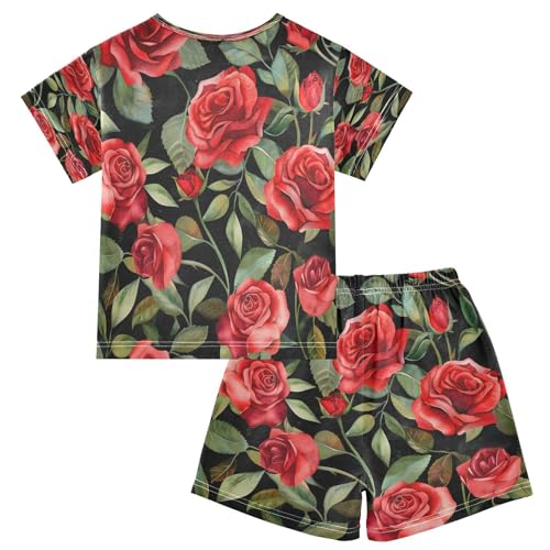 senya Short Sleeve Pajamas Sets Summer Cotton Sleepwear Roses Leaves2