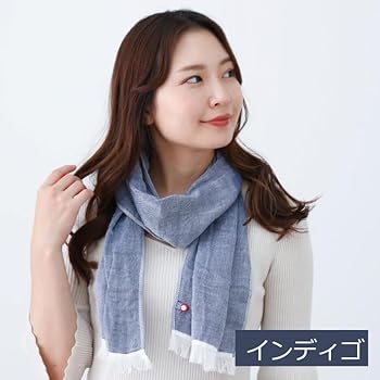 Plantation☆マシュマロ三重ガーゼビックストール/インディゴ×ホワイト♪ UCHINO 送料無料 ガーゼマフラー マシュマロガーゼ カラー